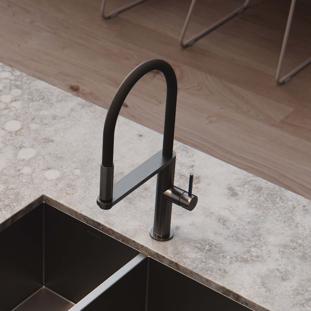 Blix Flexible Hose Brushed Carbon Sink Mixer Round