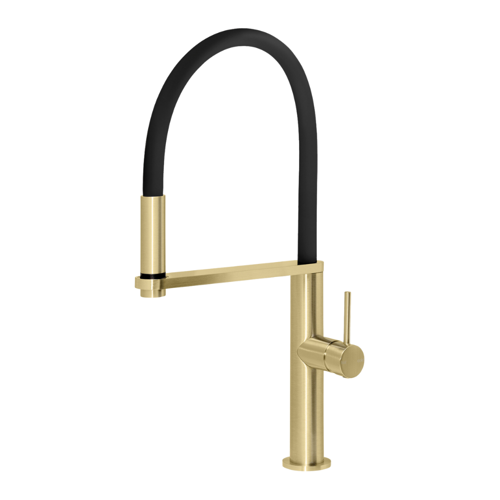 Blix Flexible Hose Brushed Gold Sink Mixer Round