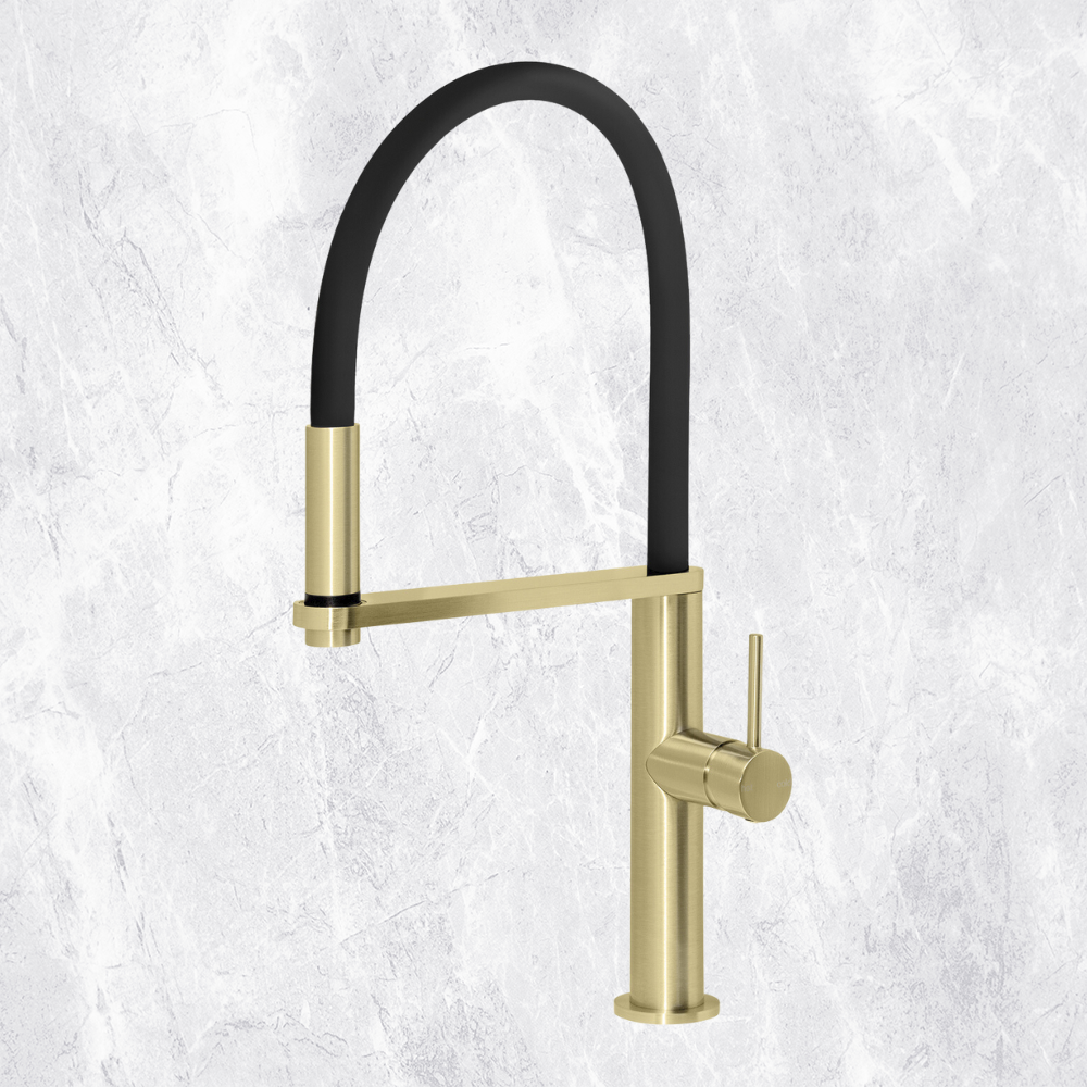 Blix Flexible Hose Brushed Gold Sink Mixer Round