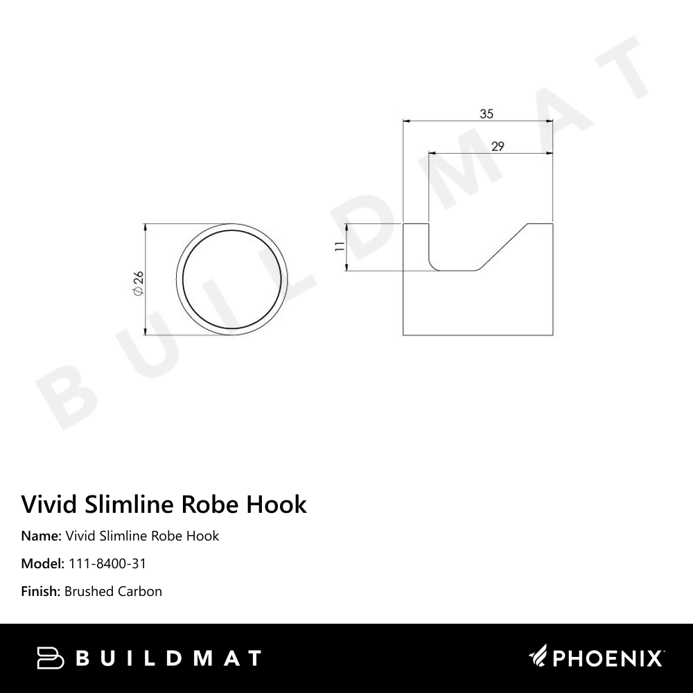 Vivid Slimline Robe Hook Brushed Carbon