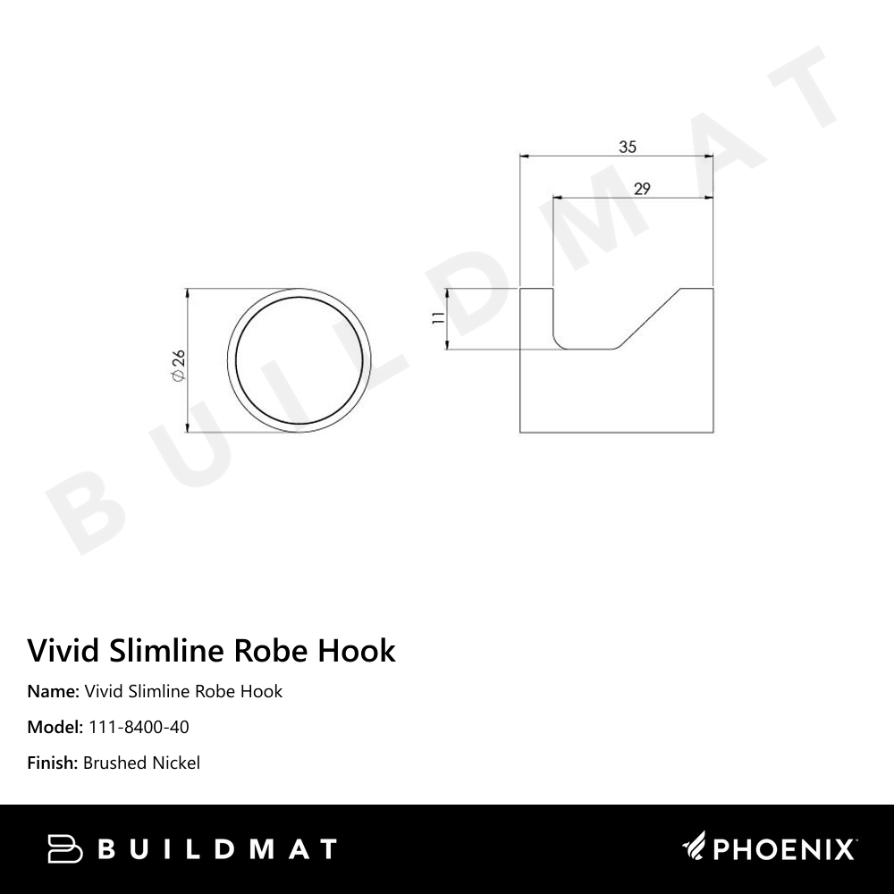 Vivid Slimline Robe Hook Brushed Nickel