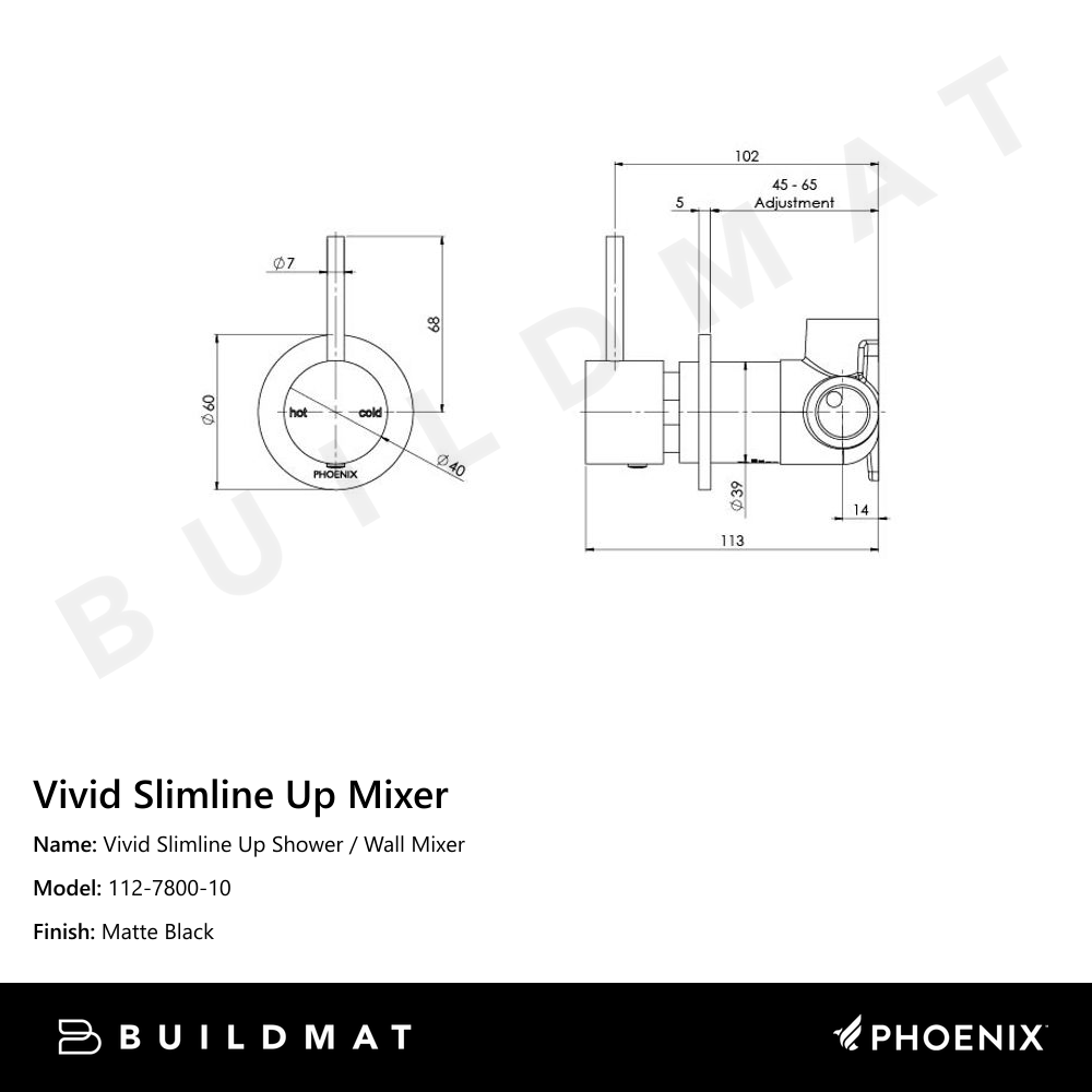 Vivid Slimline Up Shower / Wall Mixer Matte Black