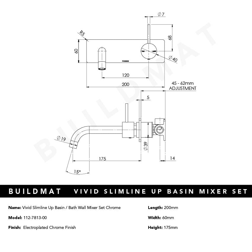 Vivid Slimline Up Basin / Bath Wall Mixer Set Chrome