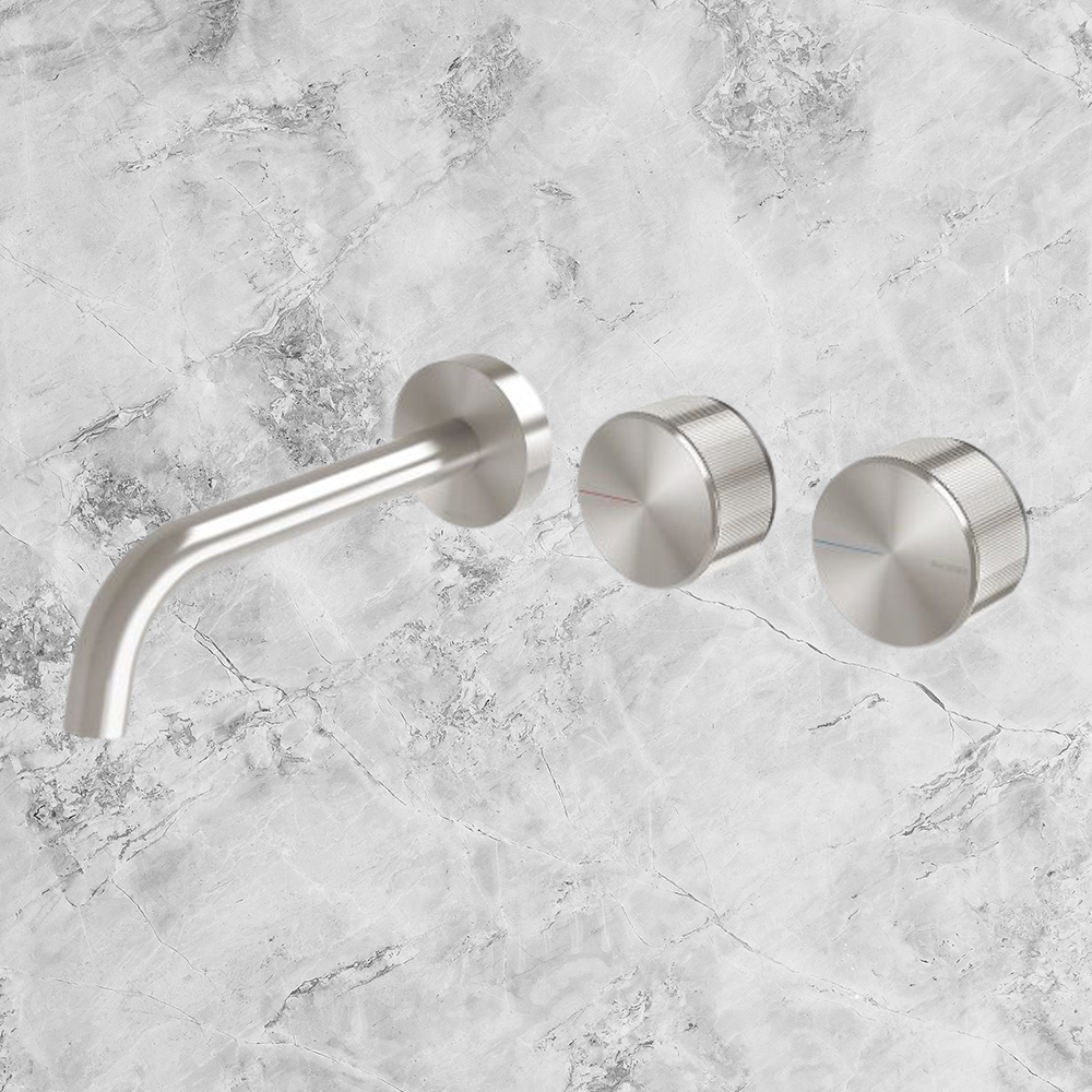 Axia Wall Basin / Bath Curved Outlet Hostess Set 180mm  Brushed Nickel