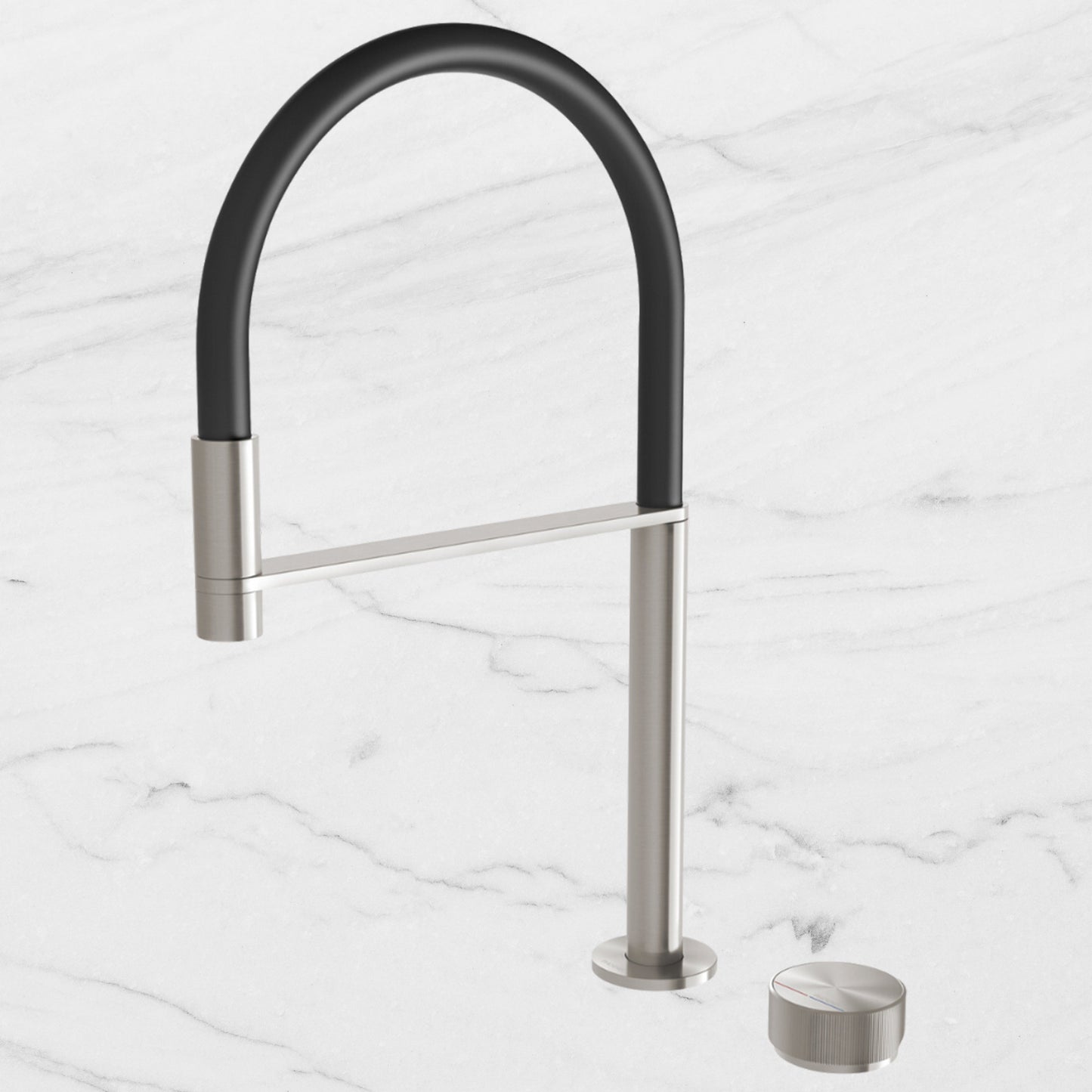 Axia Brushed Nickel Hob Sink Mixer Set Flexible Hose 230mm