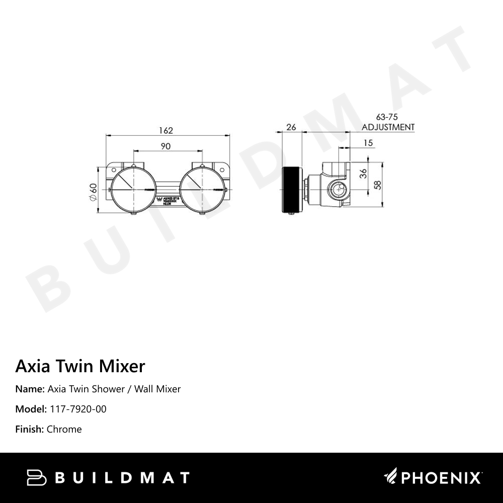 Axia Twin Shower Mixer / Wall Mixer  Chrome