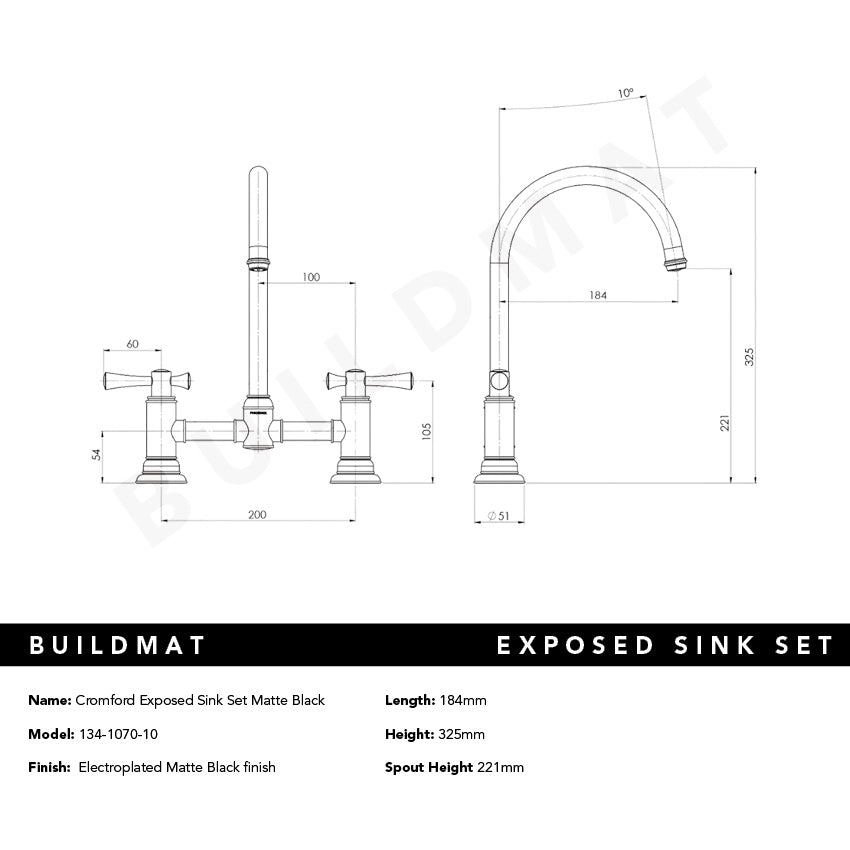 Cromford Exposed Sink Set Matte Black