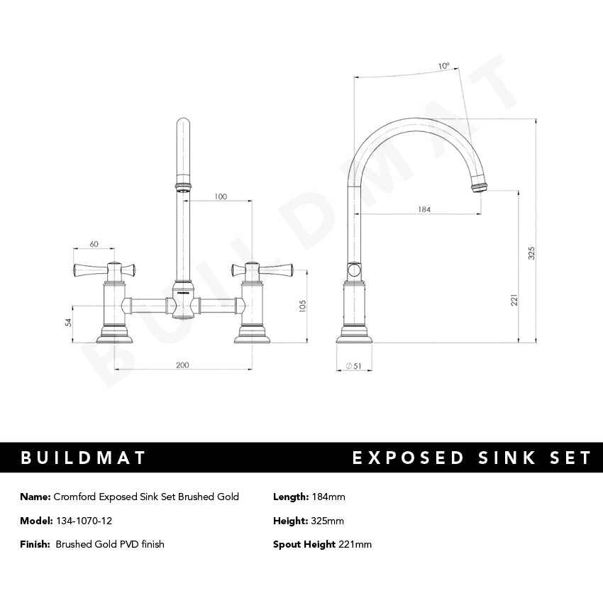 Cromford Exposed Sink Set Brushed Gold