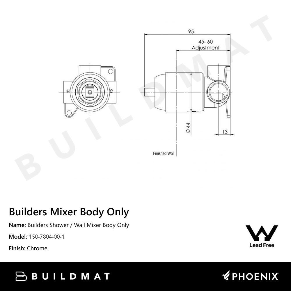 Builders Shower / Wall Mixer Body Only Lead Free Chrome