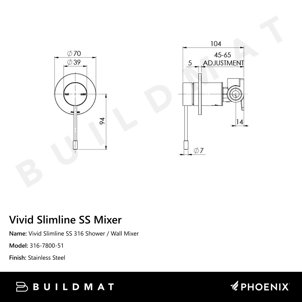 Vivid Slimline SS 316 Shower / Wall Mixer  Stainless Steel