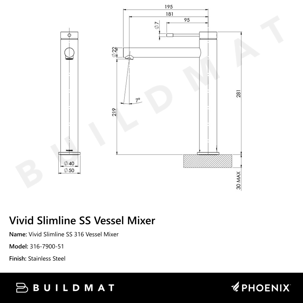 Vivid Slimline SS 316 Vessel Mixer Stainless Steel