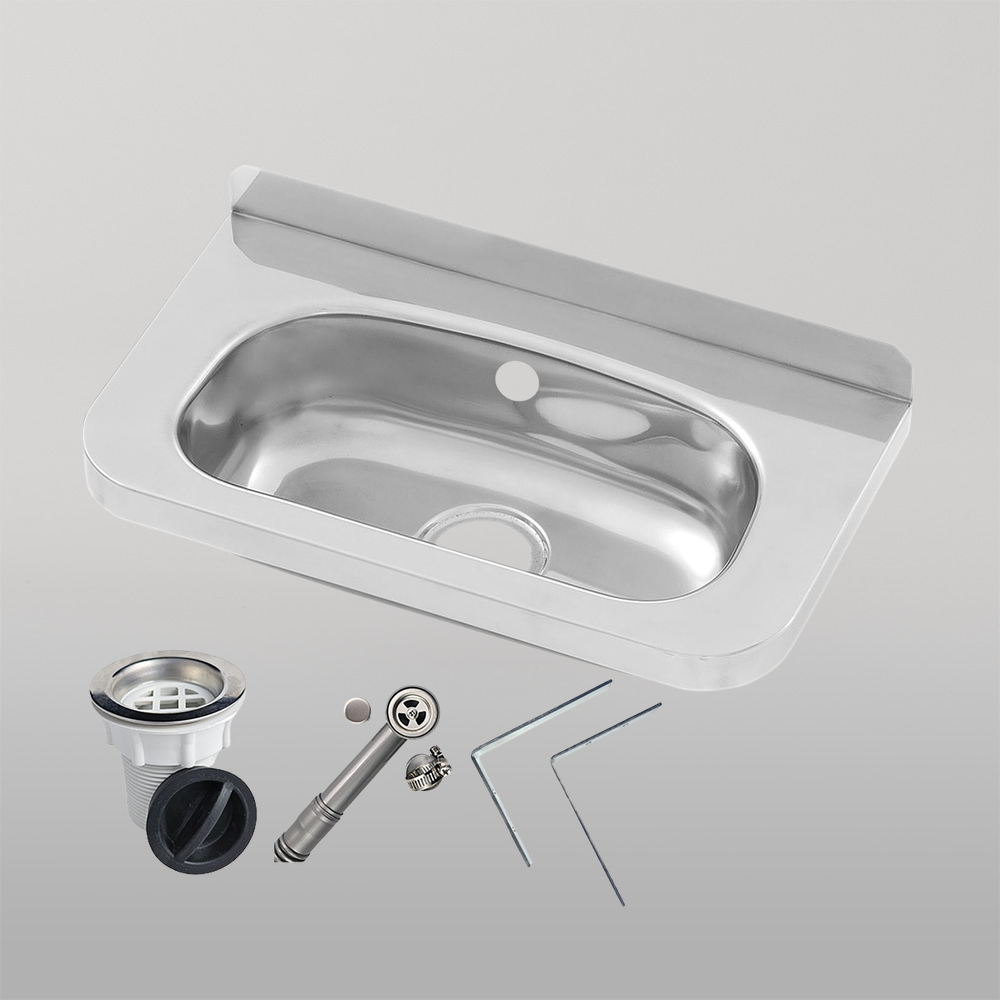 Compact Stainless Steel Hand Basin Inc Wall Brackets, Overflow Kit & Plug & Waste