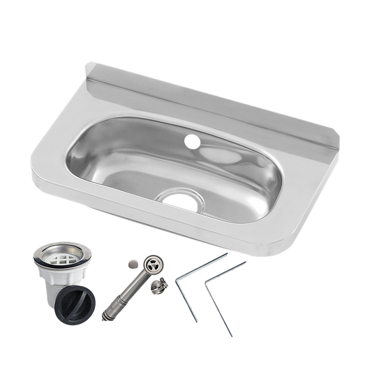 Compact Stainless Steel Hand Basin Inc Wall Brackets, Overflow Kit & Plug & Waste