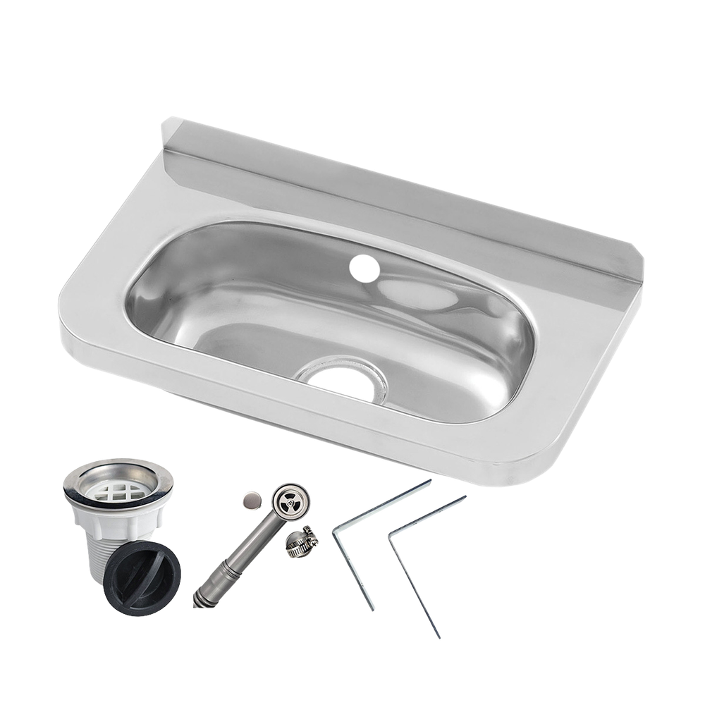 Compact Stainless Steel Hand Basin Inc Wall Brackets, Overflow Kit & Plug & Waste