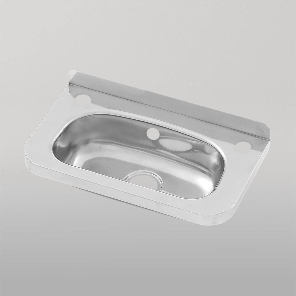 Compact Stainless Steel Hand Basin 2 tap holes, Inc Overflow Hole