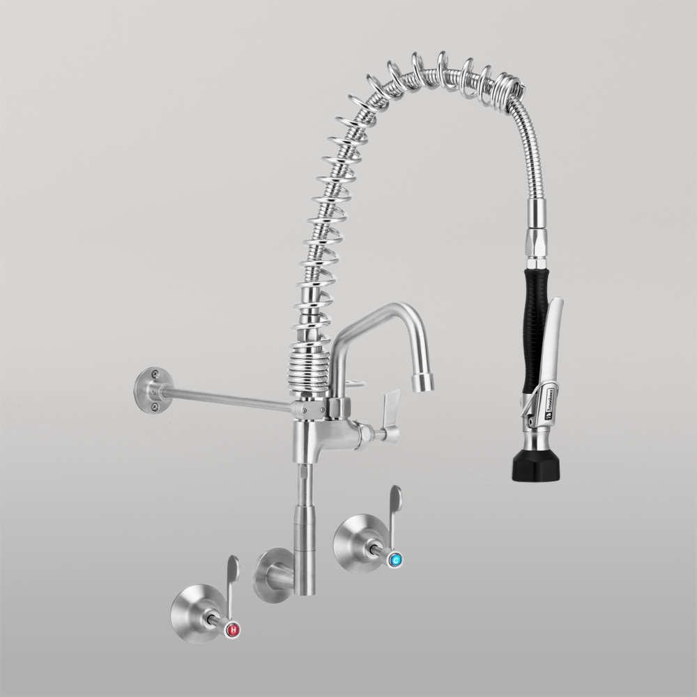 Compact Stainless Steel Wall Stops And Elbow Pre Rinse Unit With 6-inch Pot Filler