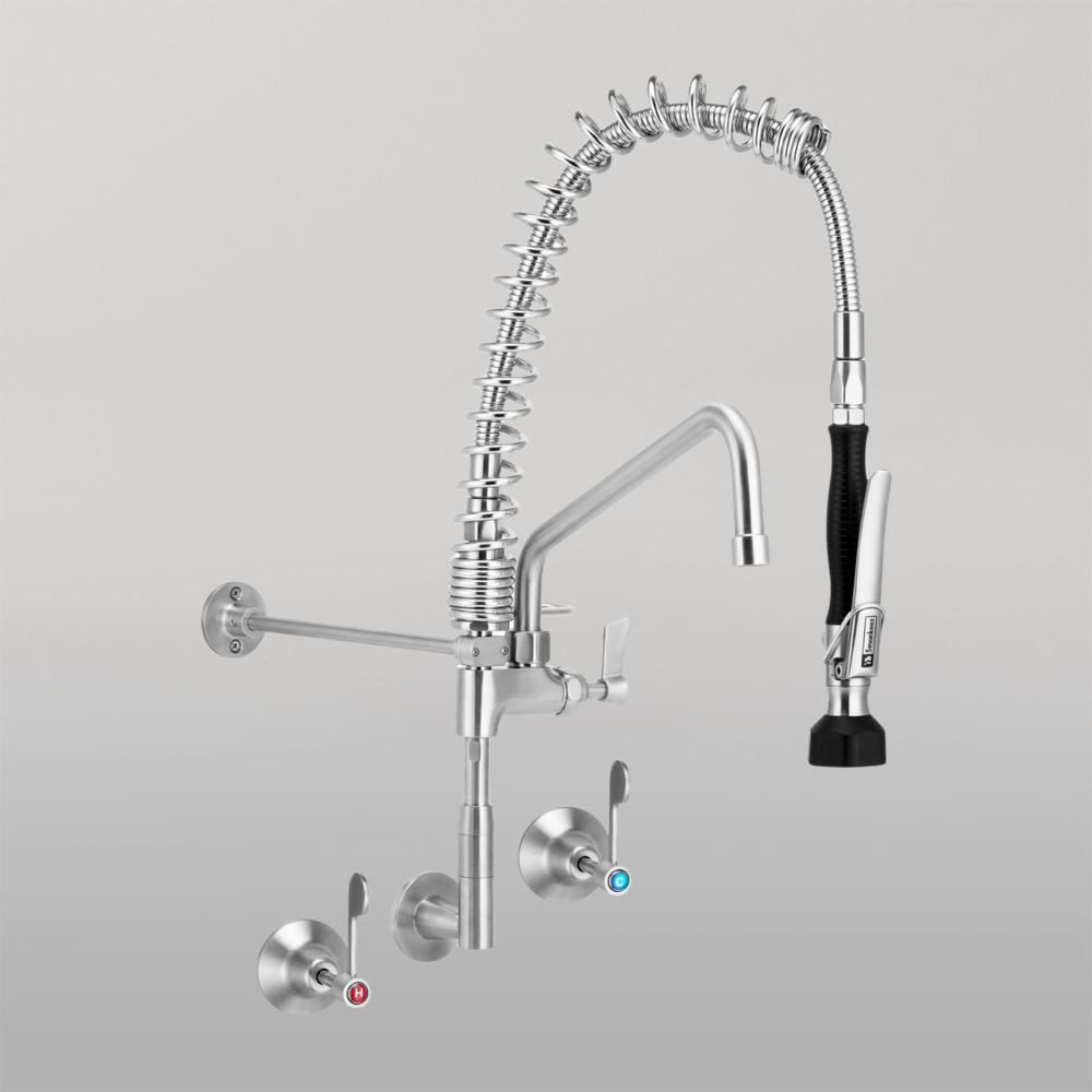 Compact Stainless Steel Wall Stops And Elbow Pre Rinse Unit With 12-inch Pot Filler