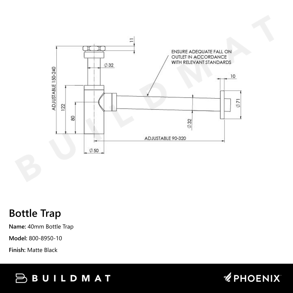 40mm Bottle Trap Matte Black