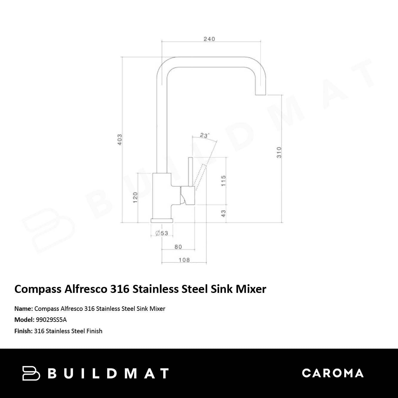 Compass Alfresco 316 Stainless Steel Sink Mixer