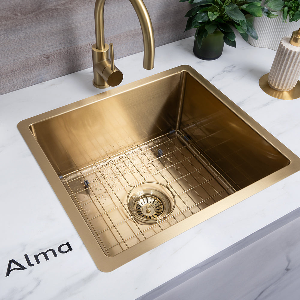 Brushed Brass Gold Penny 510x450 Single Bowl Sink