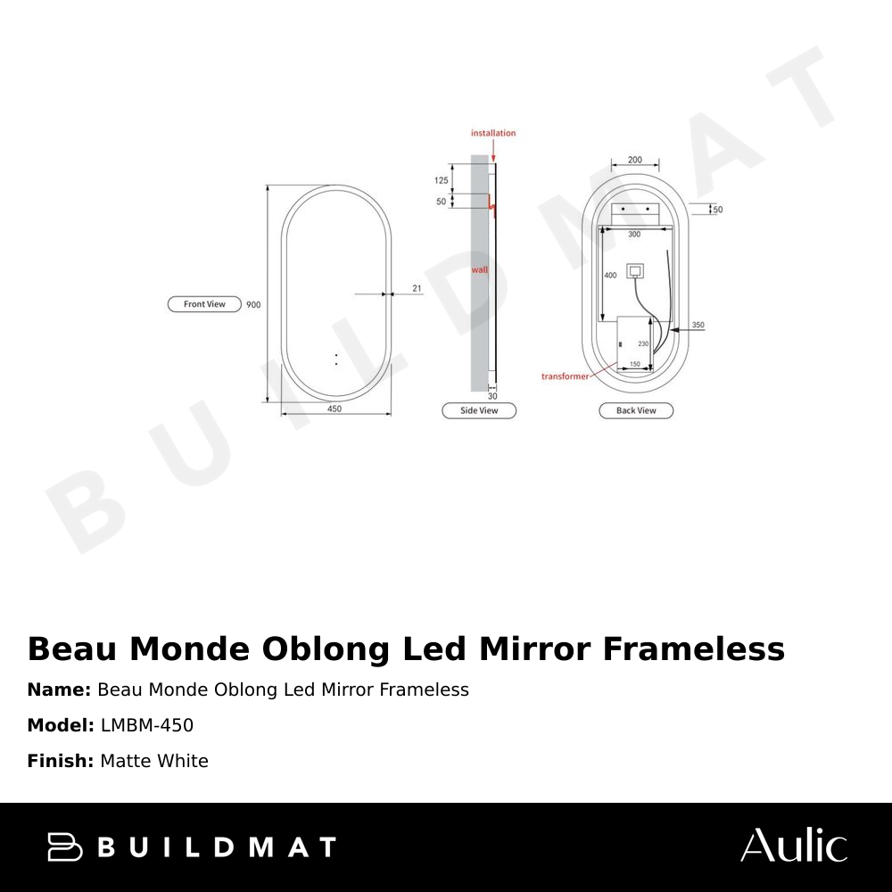 Beau Monde Oblong Pill LED Mirror Frameless