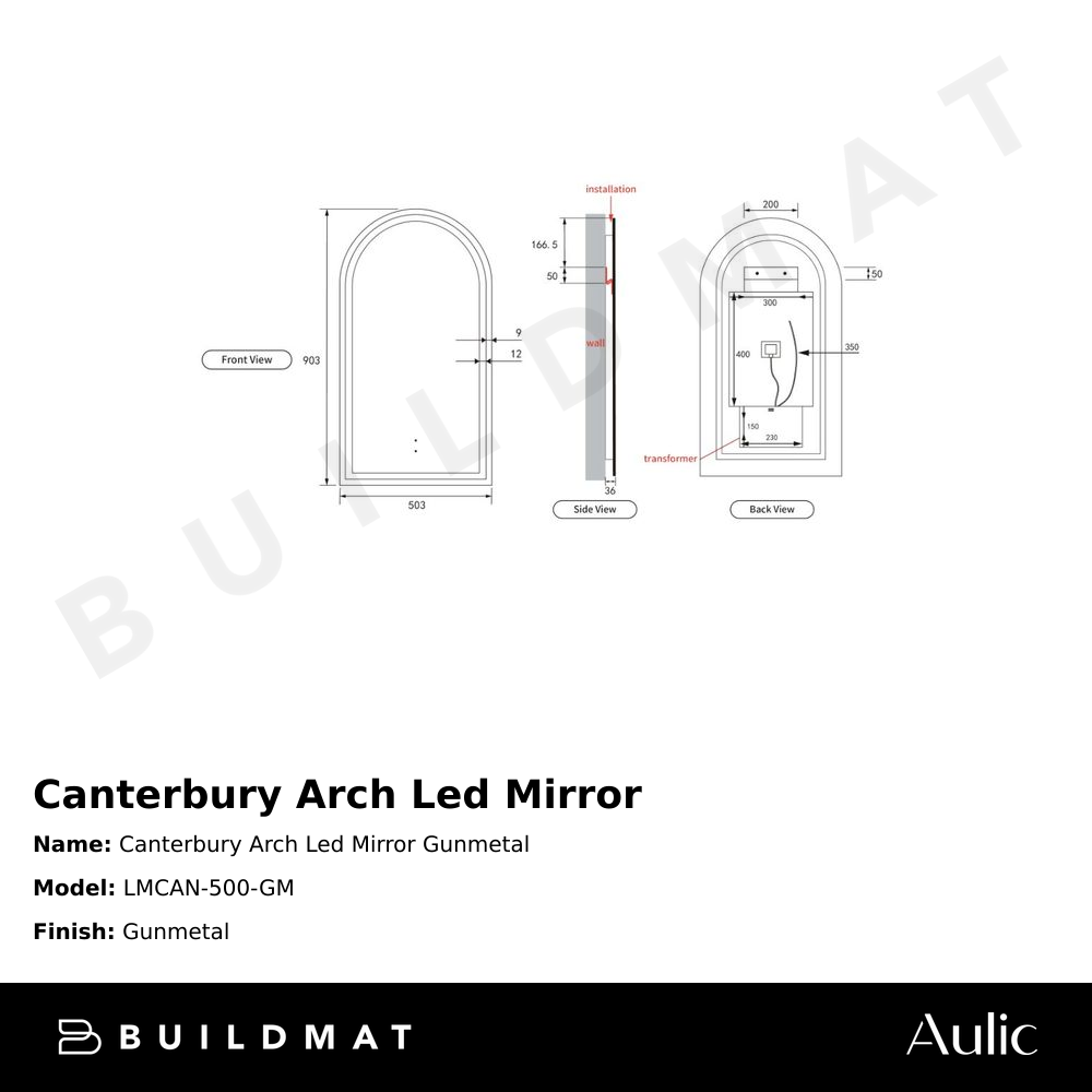 Canterbury Arch LED Mirror Gunmetal