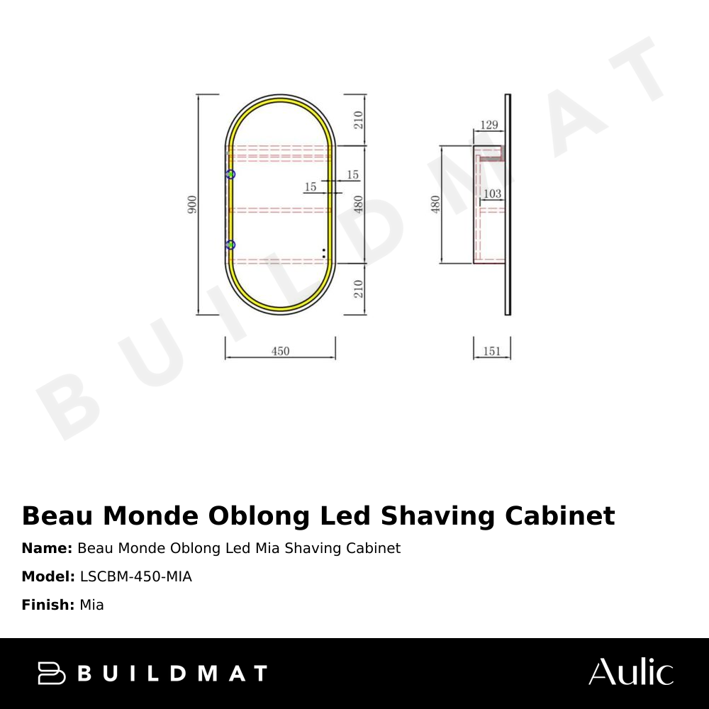 Beau Monde Oblong LED Mia Shaving Cabinet