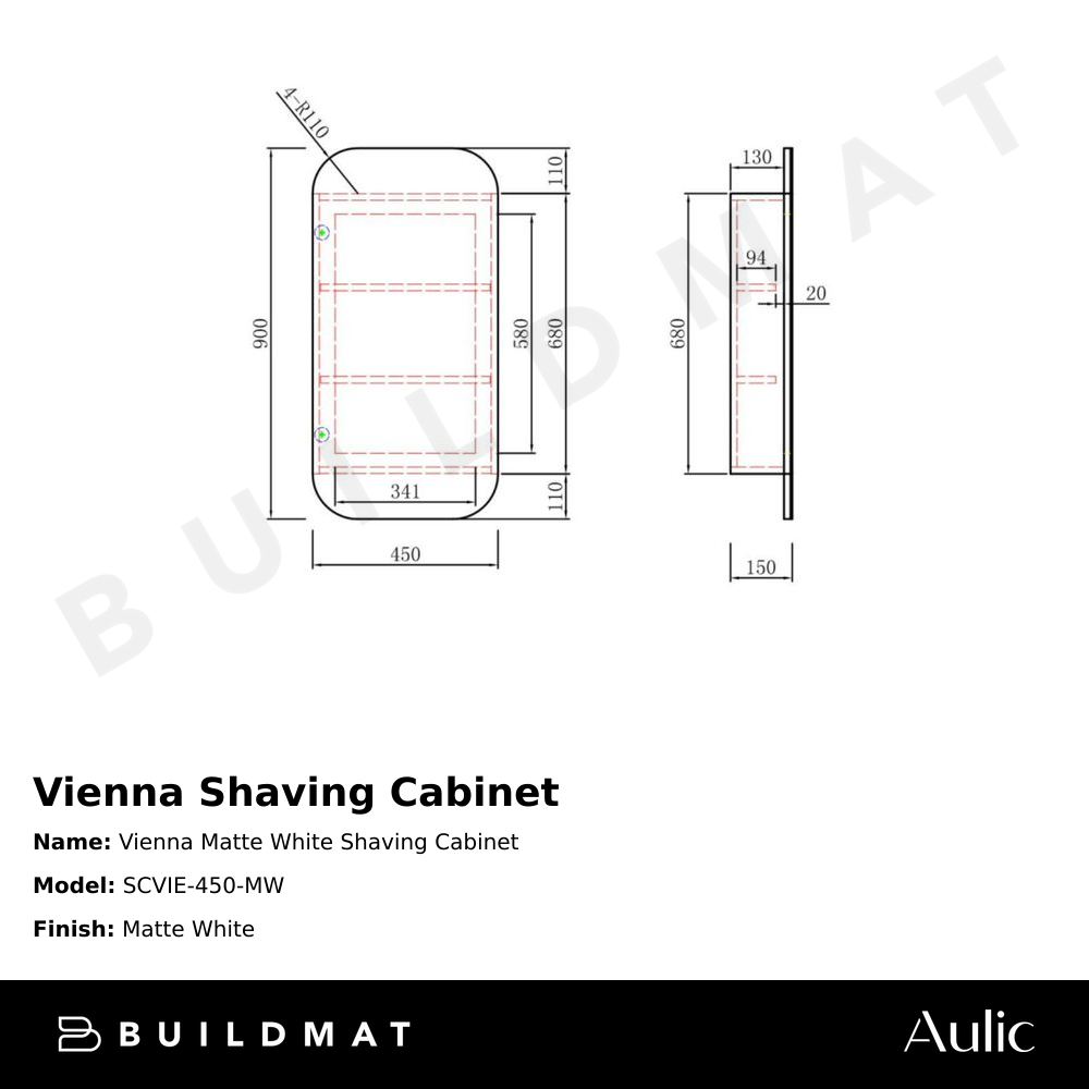 Vienna Matte White Shaving Cabinet