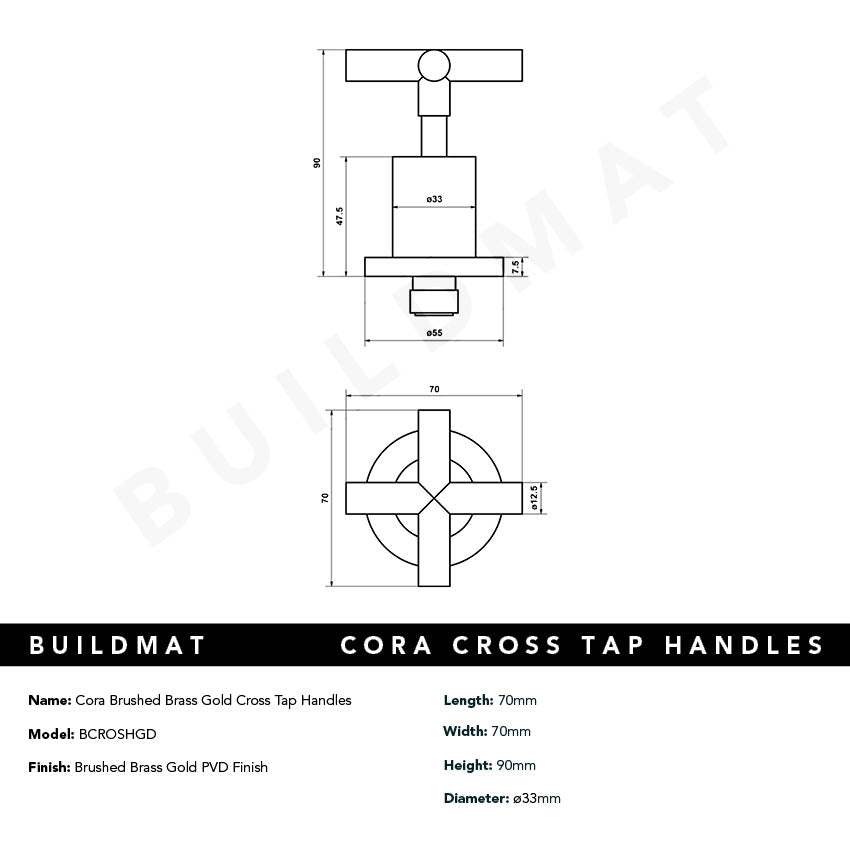 Cora Brushed Brass Gold Cross Tap Handles