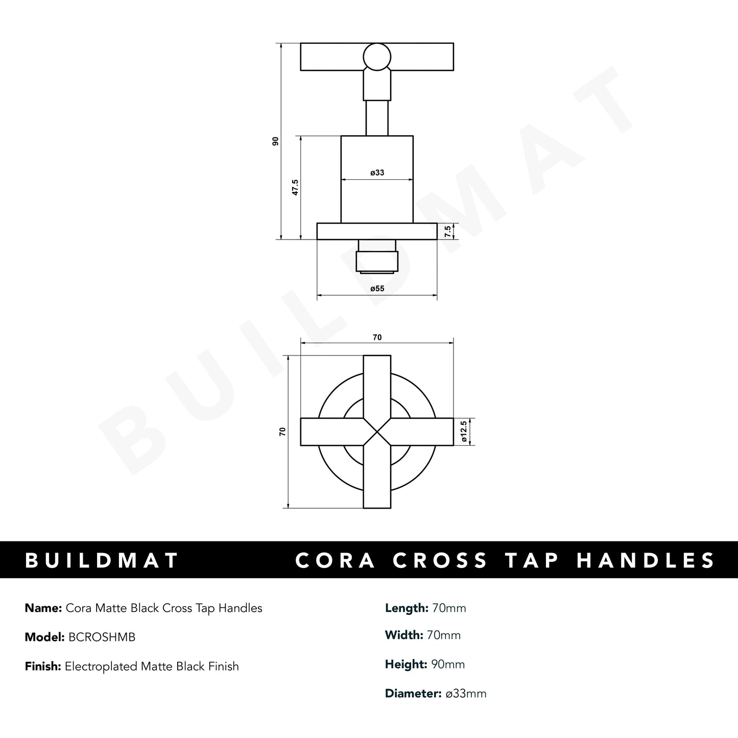 Cora Matte Black Cross Tap Handles