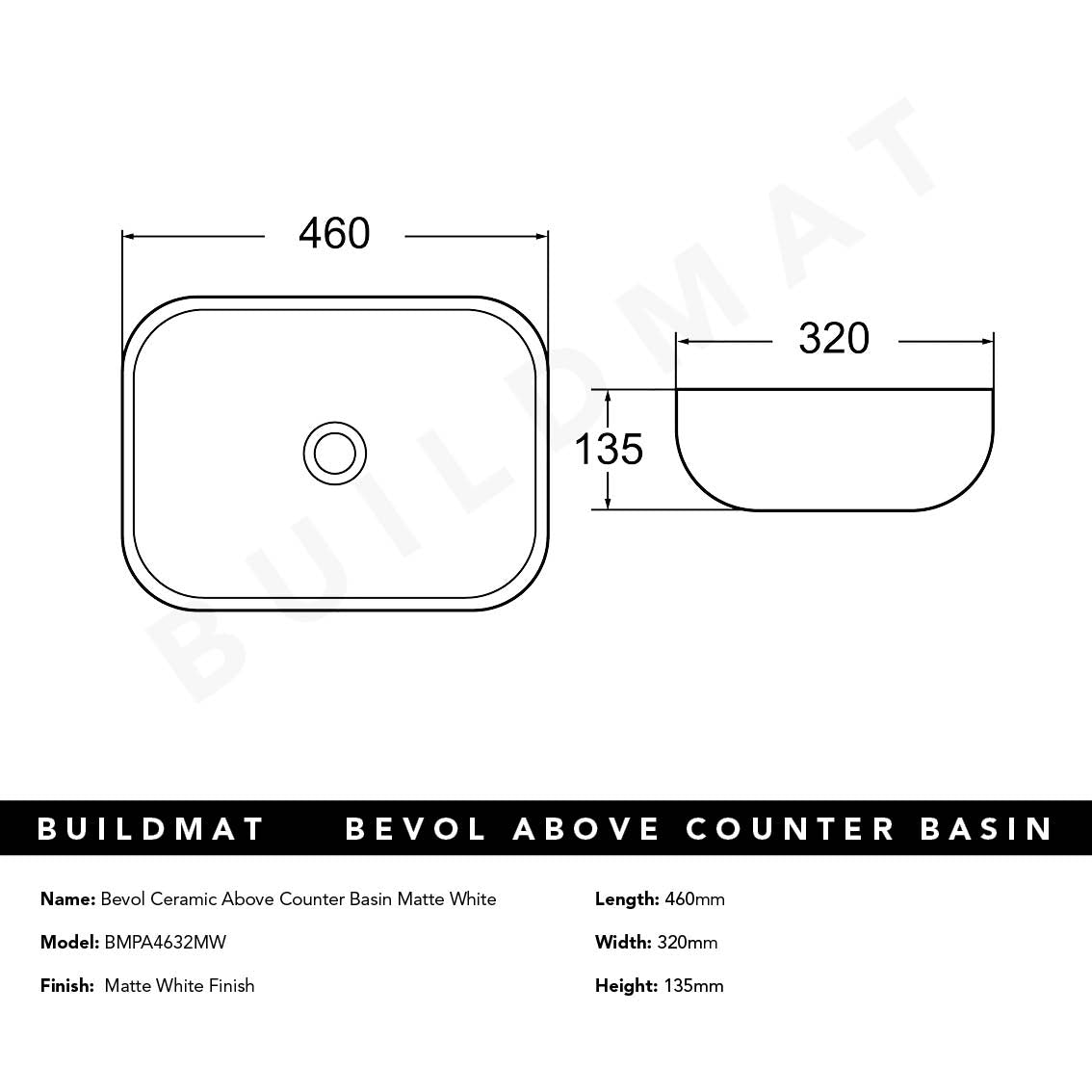 Bevol Ceramic Matte White Above Counter Basin