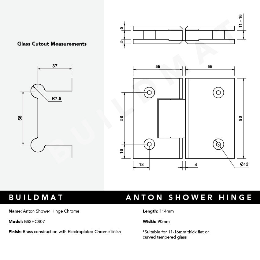 Anton Shower Hinge Chrome