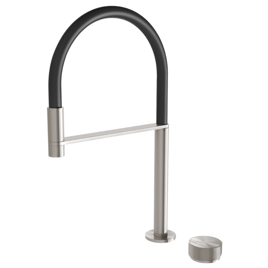 Axia Brushed Nickel Hob Sink Mixer Set Flexible Hose 230mm