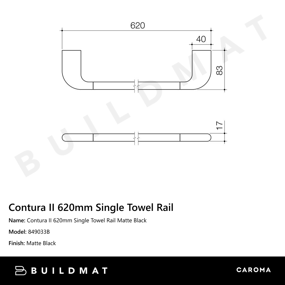 Contura II 620mm Single Towel Rail Matte Black