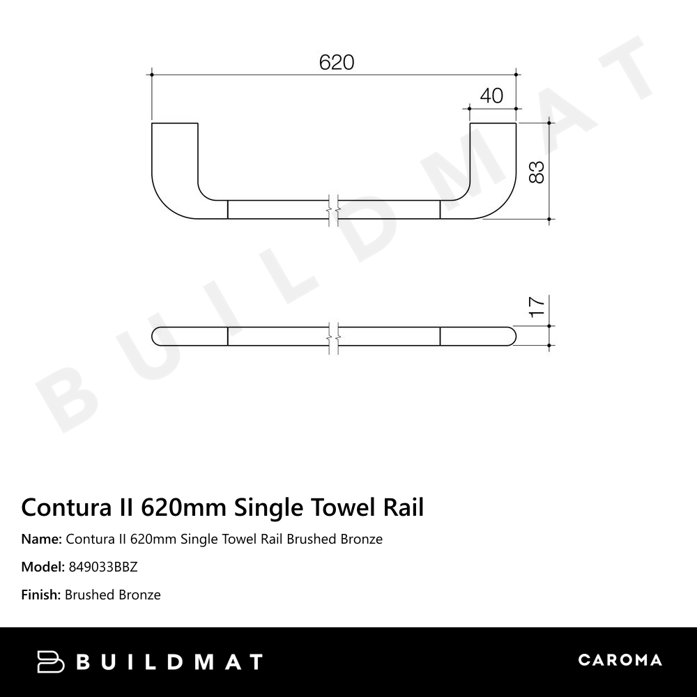 Contura II 620mm Single Towel Rail Brushed Bronze