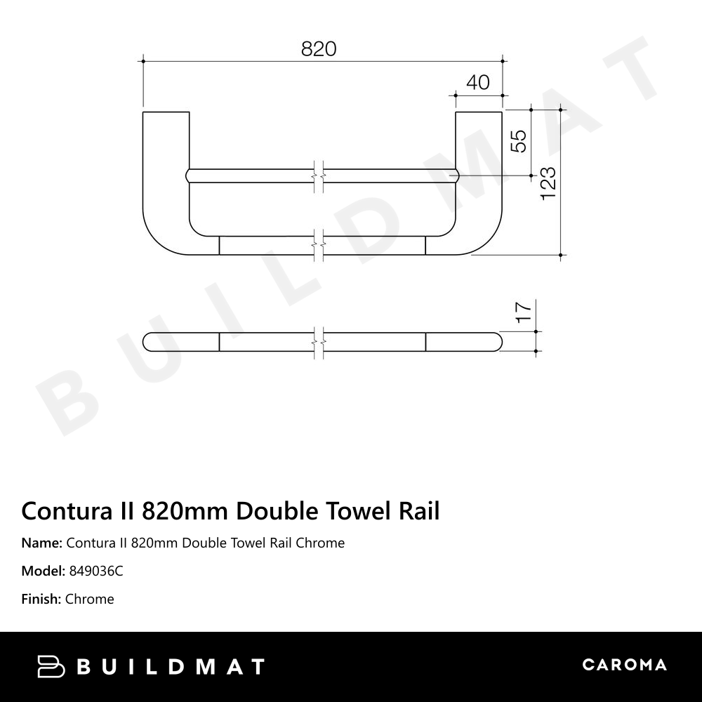 Contura II 820mm Double Towel Rail Chrome