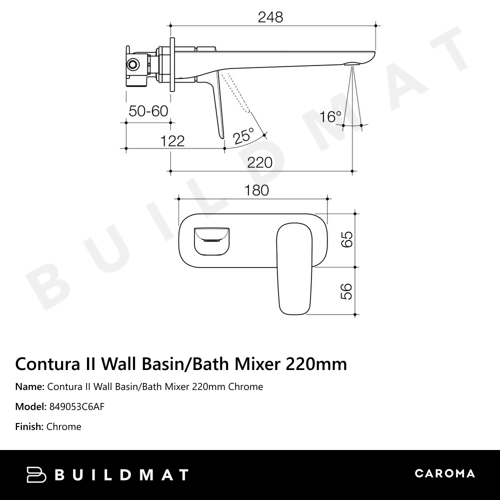 Contura II Wall Basin/Bath Mixer 220mm Chrome