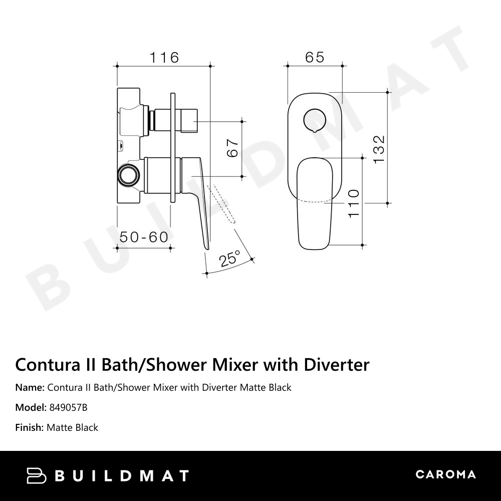 Contura II Bath/Shower Mixer with Diverter Matte Black