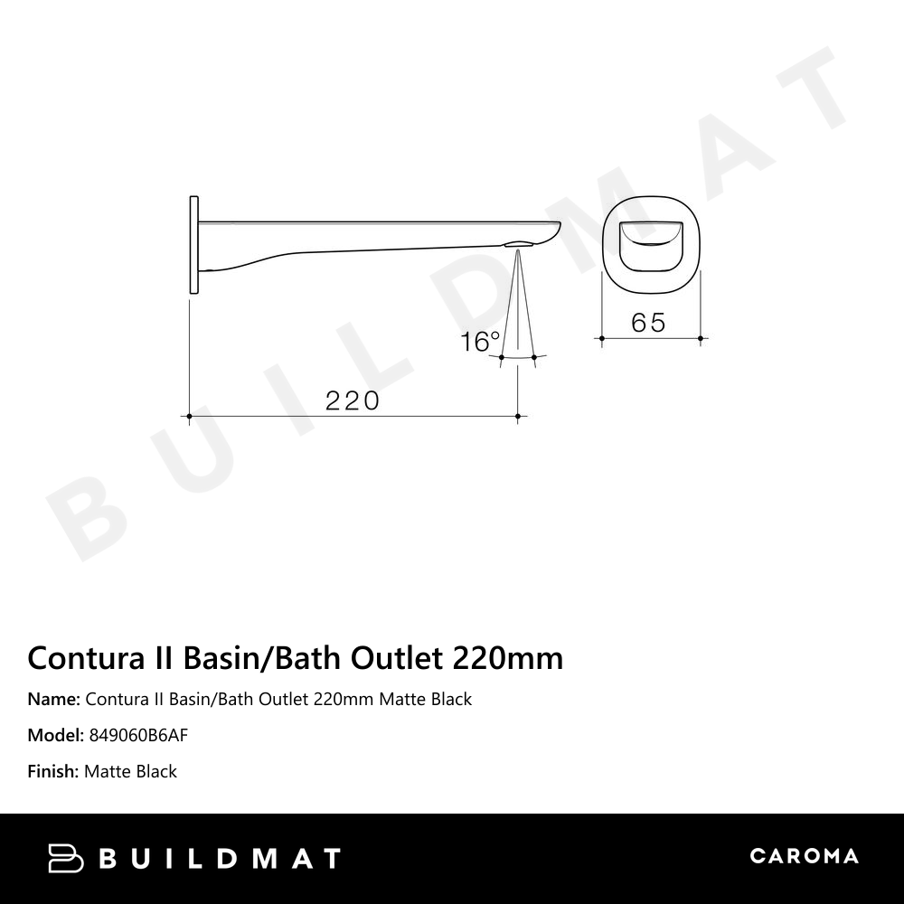 Contura II Basin/Bath Outlet 220mm Matte Black