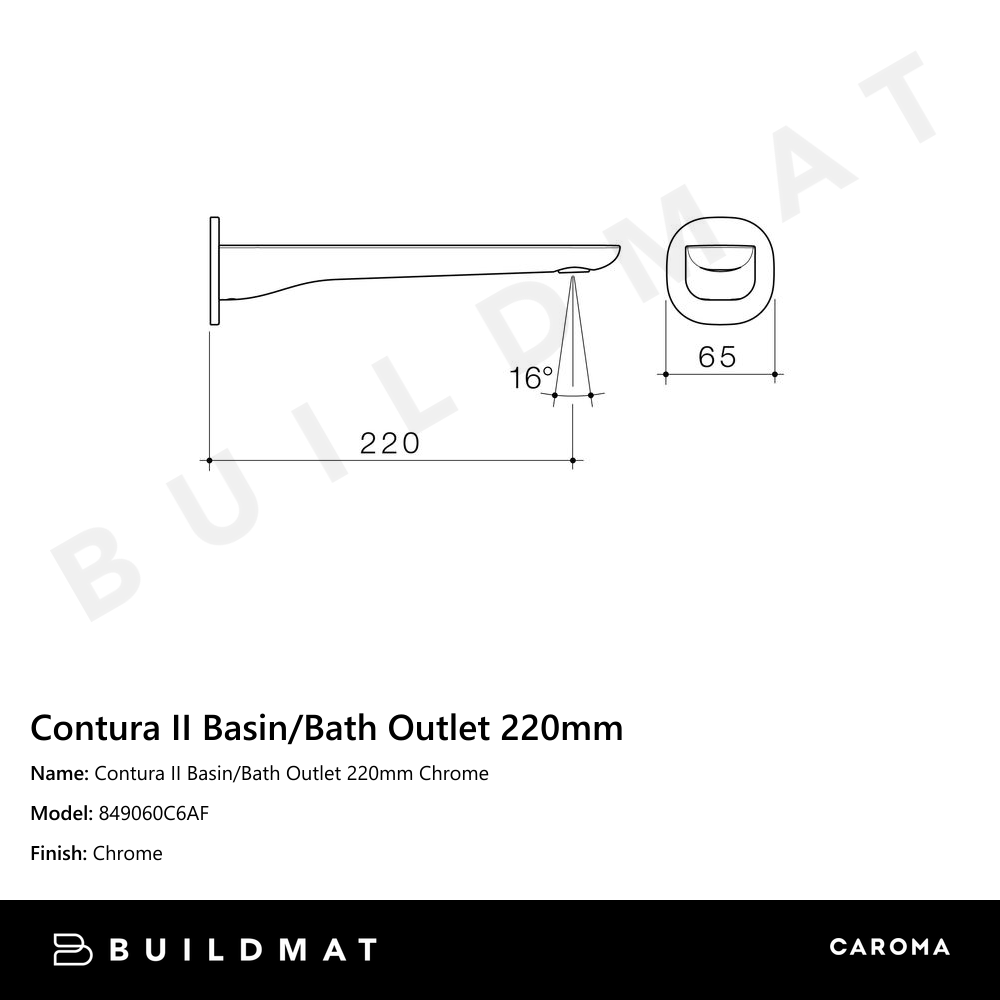 Contura II Basin/Bath Outlet 220mm Chrome