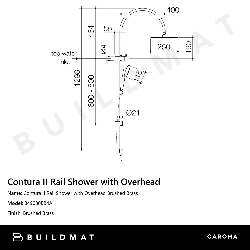 Contura II Rail Shower with Overhead Brushed Brass