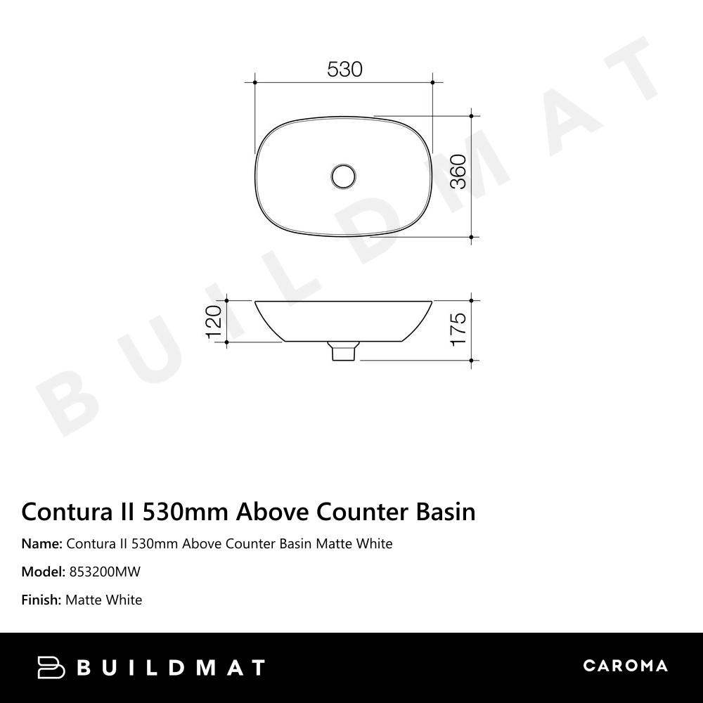 Contura II 530mm Above Counter Basin Matte White