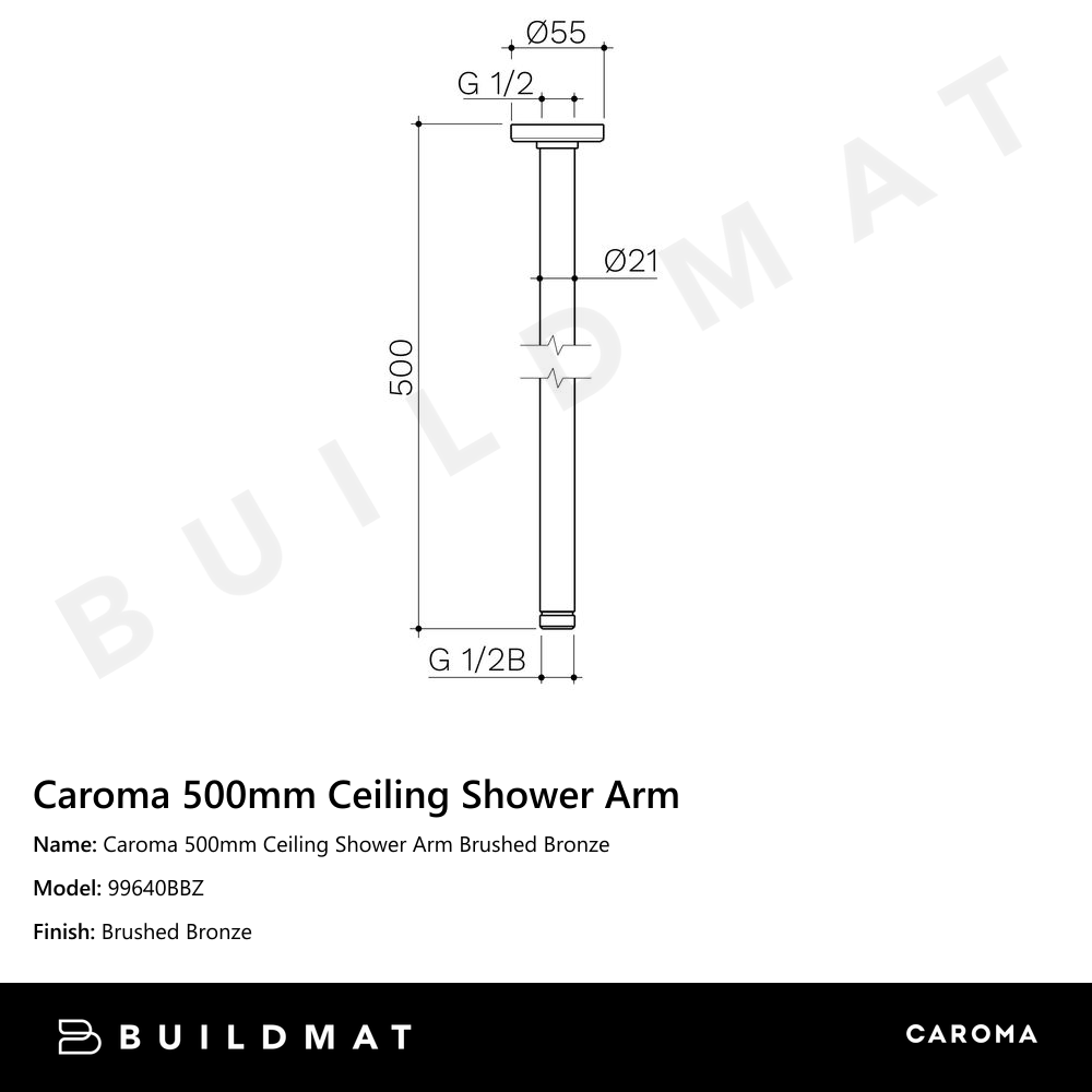 Caroma 500mm Ceiling Shower Arm Brushed Bronze