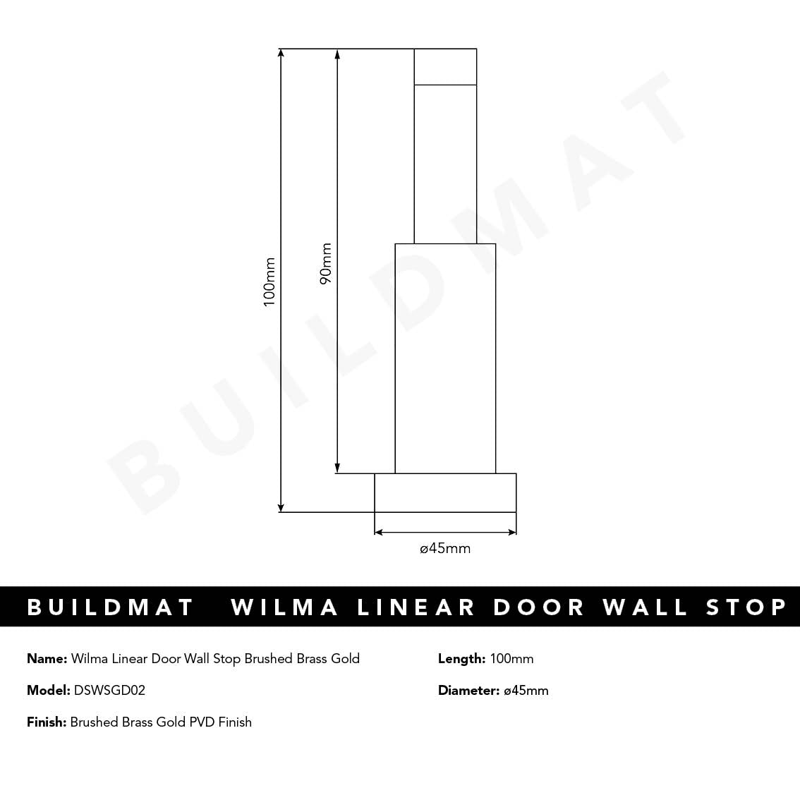 Wilma Linear Door Wall Stop Brushed Brass Gold