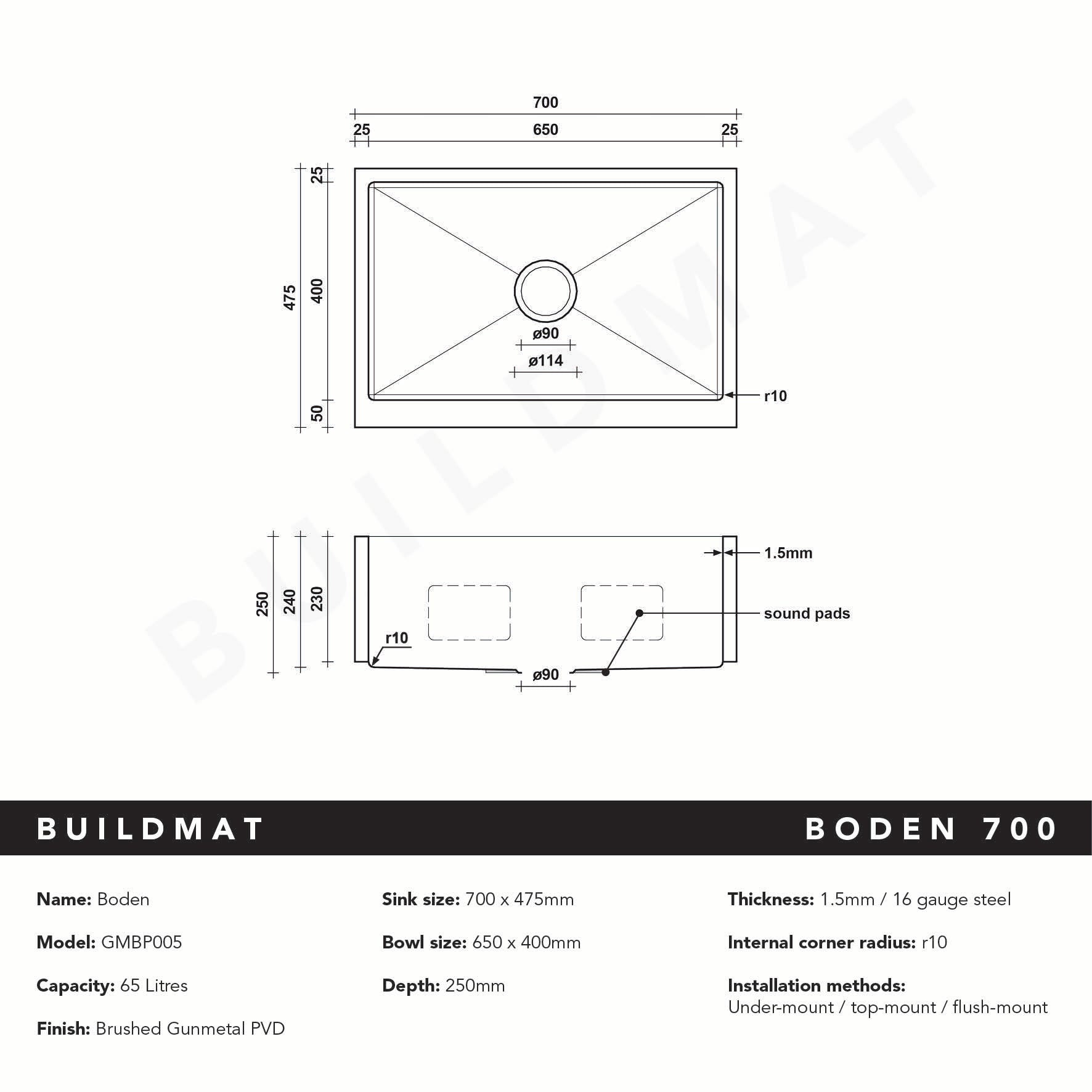 Boden Belfast Brushed Gunmetal Farmhouse Sink