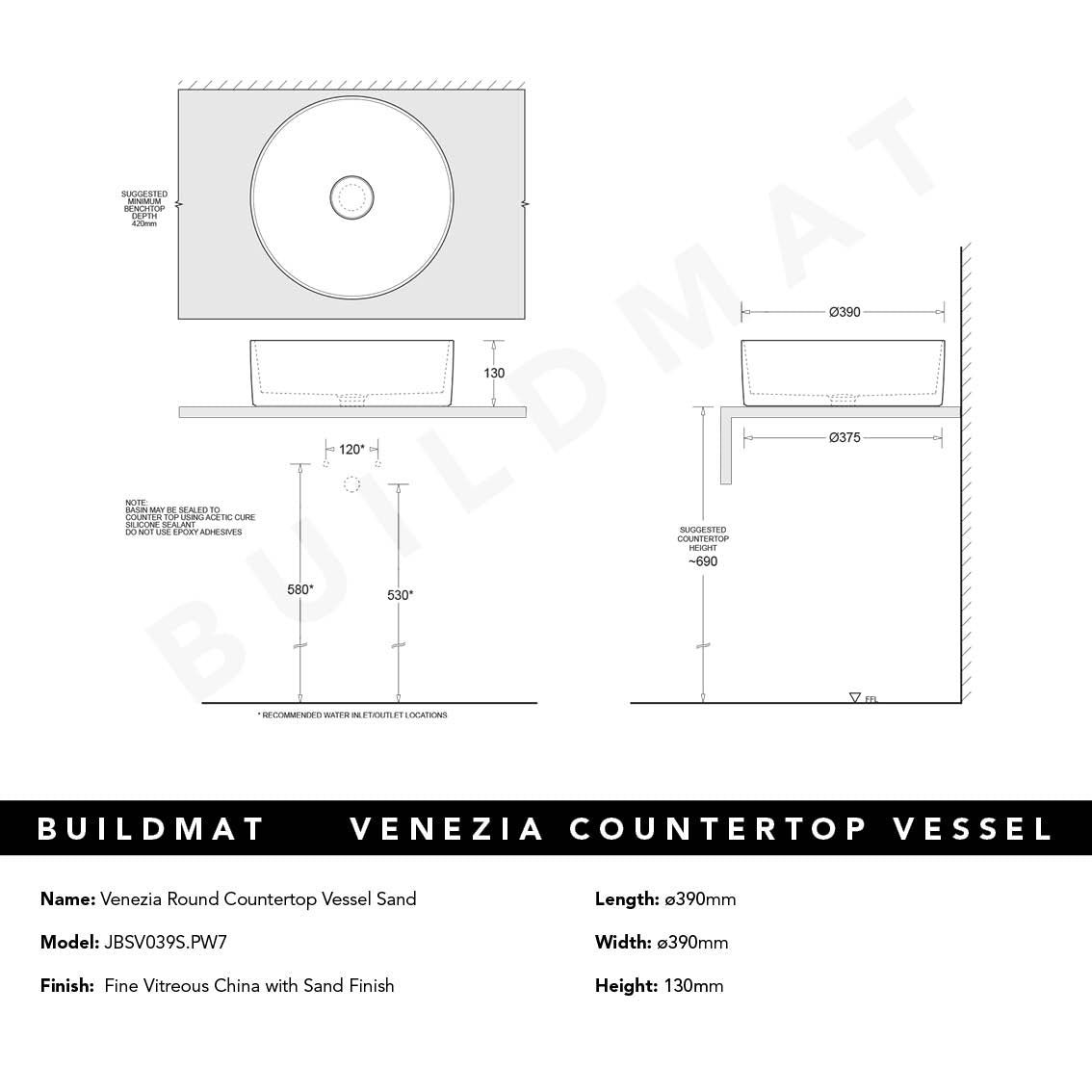 Venezia Sand Round Countertop Vessel