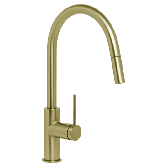 Venezia Gooseneck Pull Out Sink Mixer Brushed Brass Gold