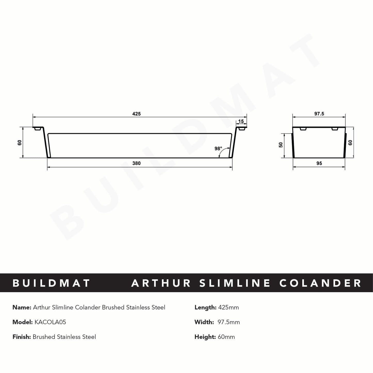 Arthur Slimline Colander Brushed Stainless Steel