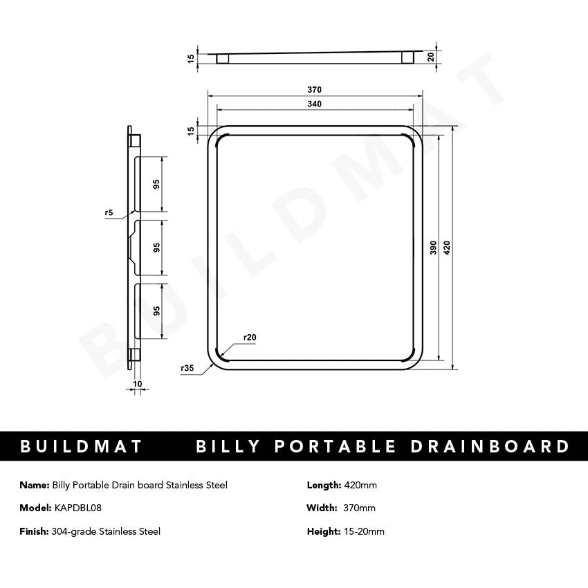 Billy Portable Drain board Stainless Steel