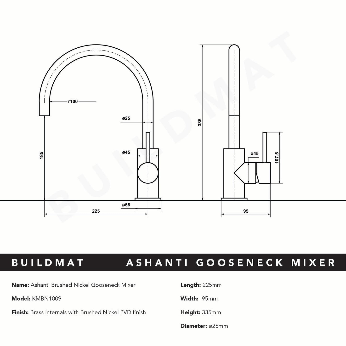 Ashanti Brushed Nickel Gooseneck Mixer